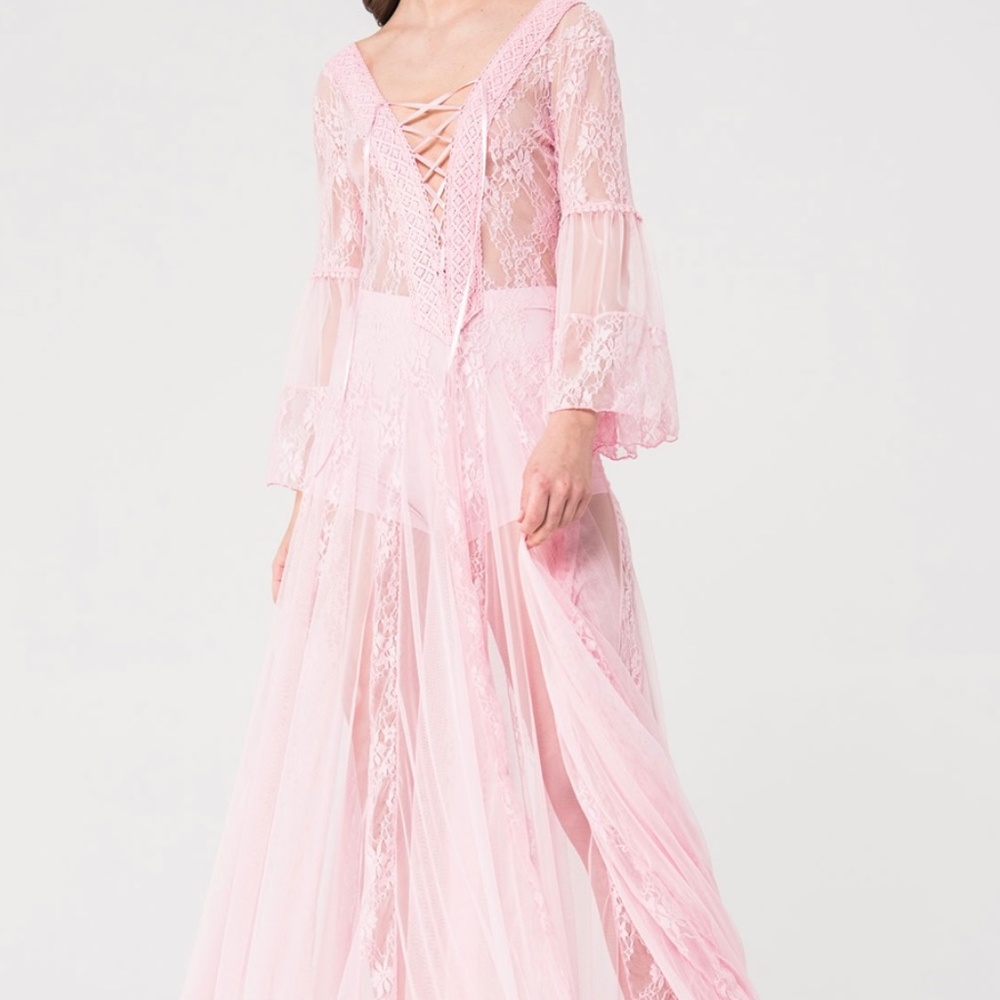 Kiki Riki Pink Flowy  Lace Maxi Dress